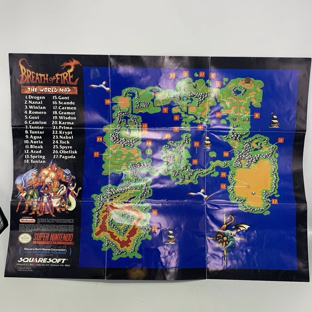 Breath of Fire Super Nintendo SNES with Game Cartridge, Box, Tray, Manual & Map